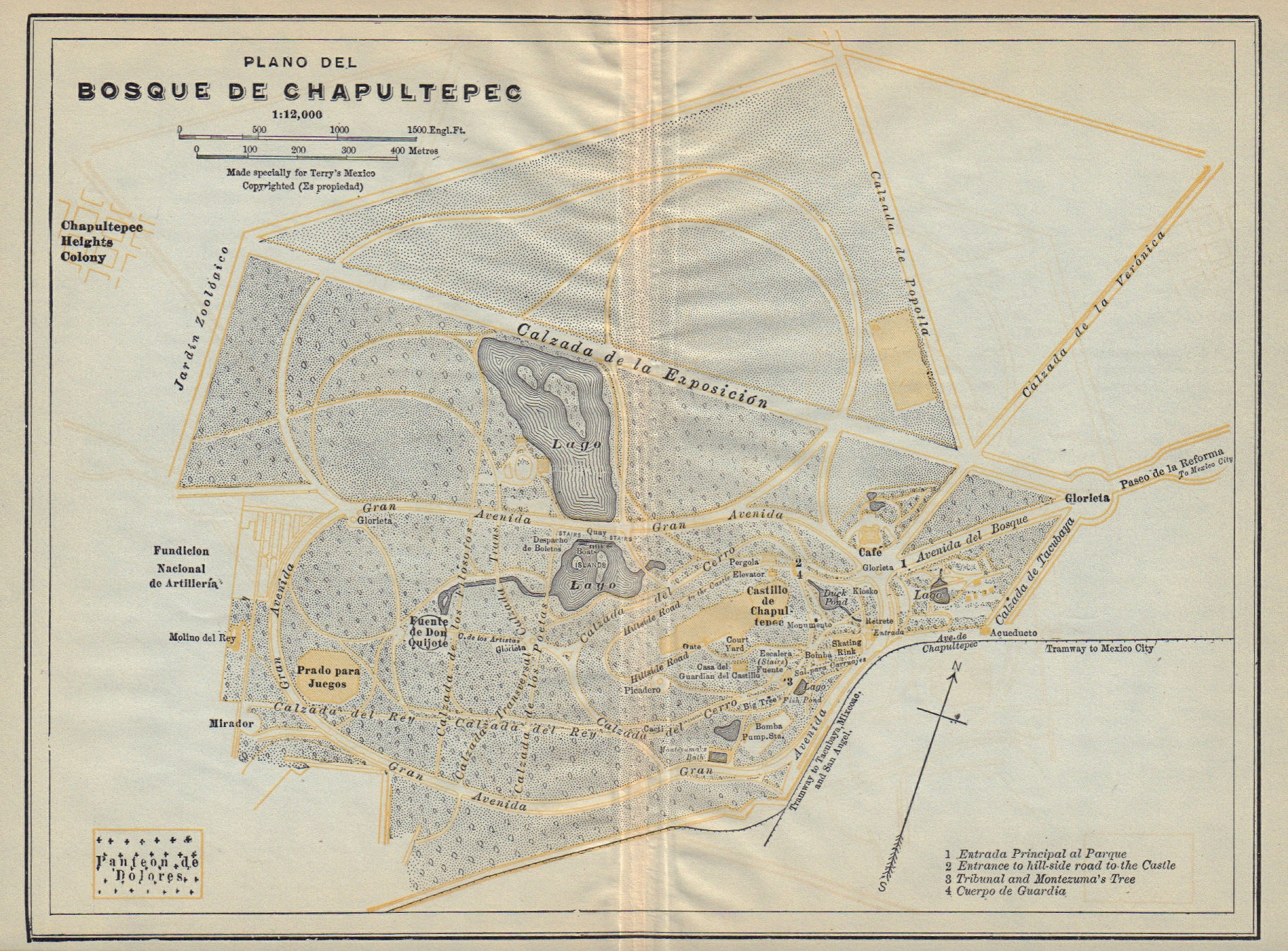 Associate Product Plano del Bosque de CHAPULTEPEC, Mexico City 1938 old vintage map chart