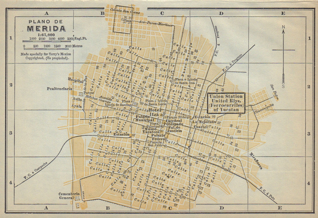 Associate Product Plano de MERIDA, Mexico. Mapa de la ciudad. City/town plan 1938 old