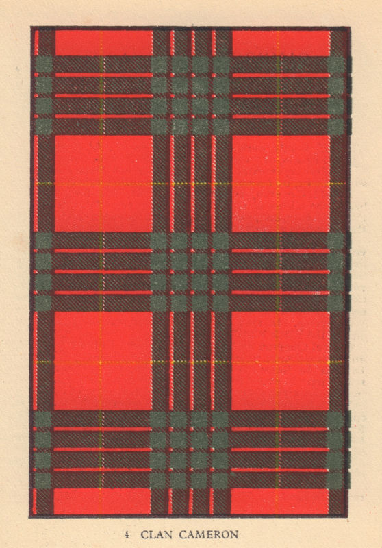 Associate Product Clan Cameron. Scottish Clan Tartan. SMALL 8x11.5cm 1937 old vintage print