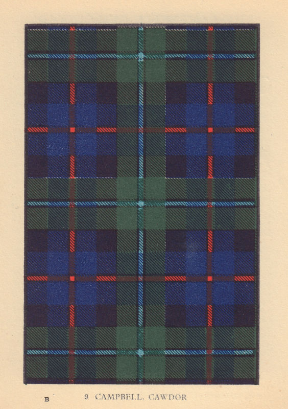 Associate Product Campbell of Cawdor. Scottish Clan Tartan. SMALL 8x11.5cm 1937 old print