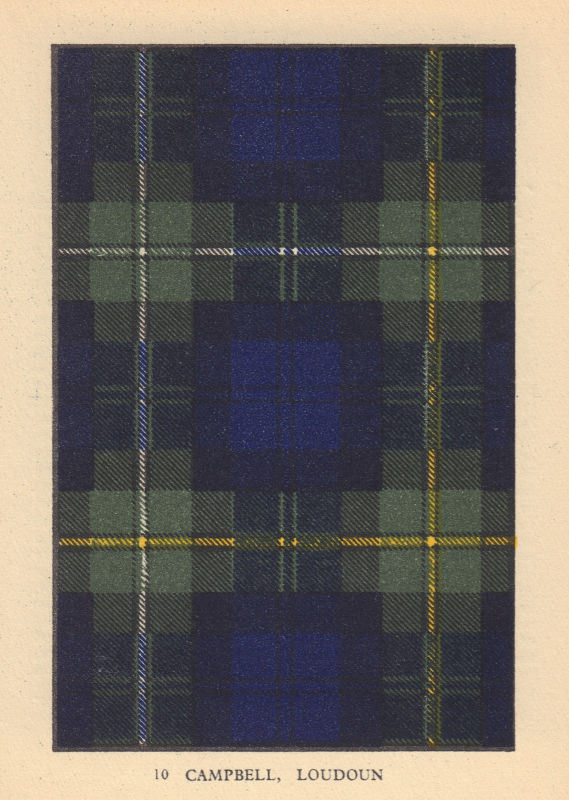 Associate Product Campbell of Loudoun. Scottish Clan Tartan. SMALL 8x11.5cm 1937 old print