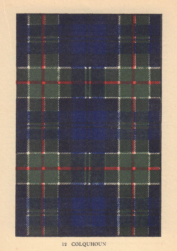 Colquhoun. Scottish Clan Tartan. SMALL 8x11.5cm 1937 old vintage print picture