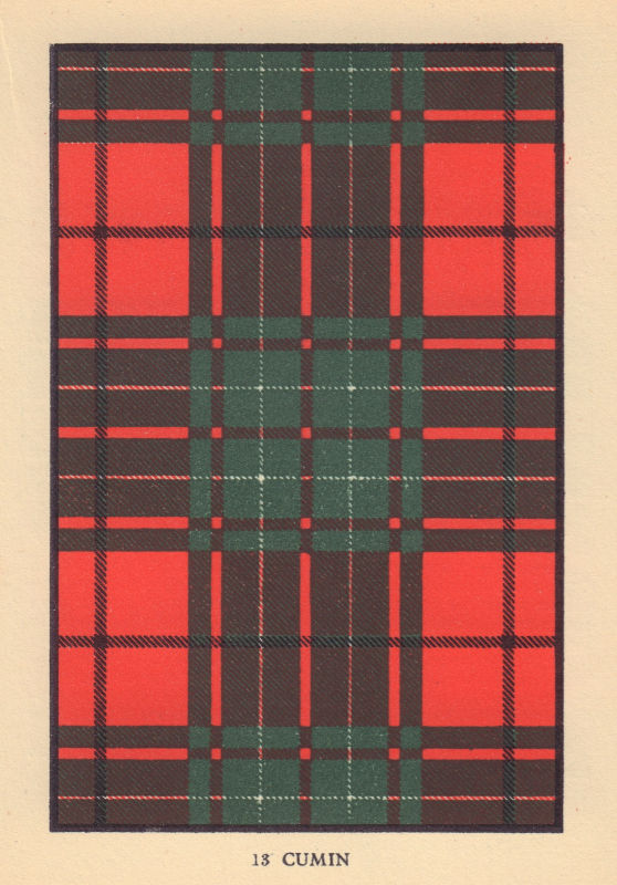 Cumin [or Cumming]. Scottish Clan Tartan. SMALL 8x11.5cm 1937 old print