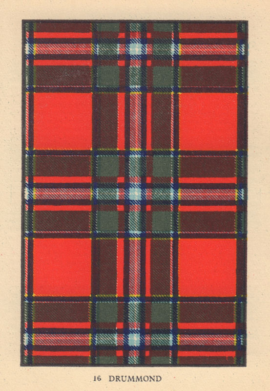 Drummond. Scottish Clan Tartan. SMALL 8x11.5cm 1937 old vintage print picture