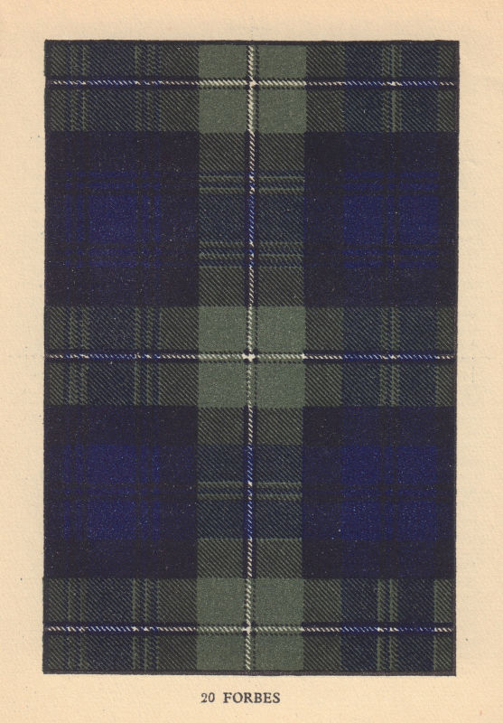 Forbes. Scottish Clan Tartan. SMALL 8x11.5cm 1937 old vintage print picture