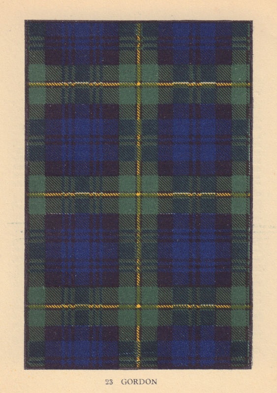 Associate Product Gordon. Scottish Clan Tartan. SMALL 8x11.5cm 1937 old vintage print picture