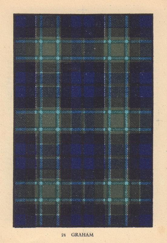 Graham. Scottish Clan Tartan. SMALL 8x11.5cm 1937 old vintage print picture