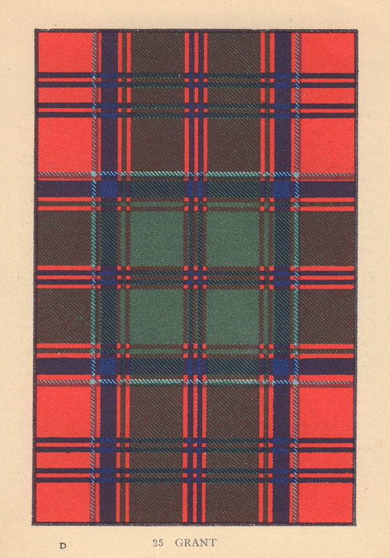 Grant. Scottish Clan Tartan. SMALL 8x11.5cm 1937 old vintage print picture