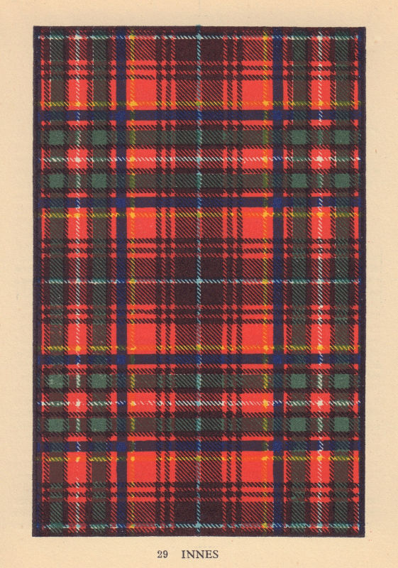 Associate Product Innes. Scottish Clan Tartan. SMALL 8x11.5cm 1937 old vintage print picture