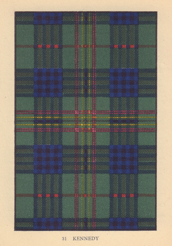 Associate Product Kennedy. Scottish Clan Tartan. SMALL 8x11.5cm 1937 old vintage print picture