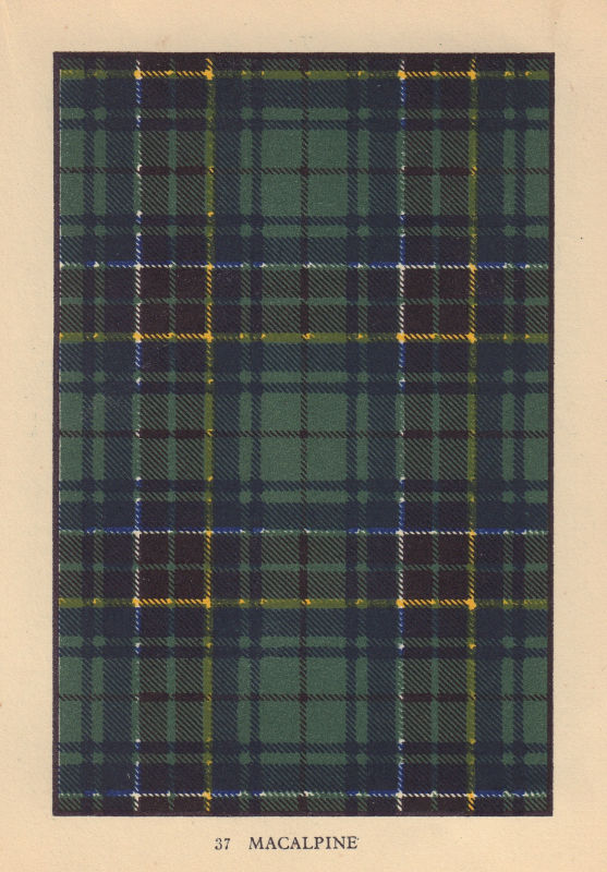 MacAlpine. Scottish Clan Tartan. SMALL 8x11.5cm 1937 old vintage print picture