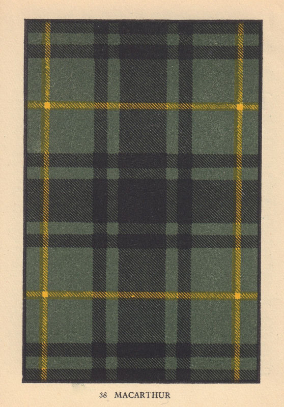 MacArthur. Scottish Clan Tartan. SMALL 8x11.5cm 1937 old vintage print picture