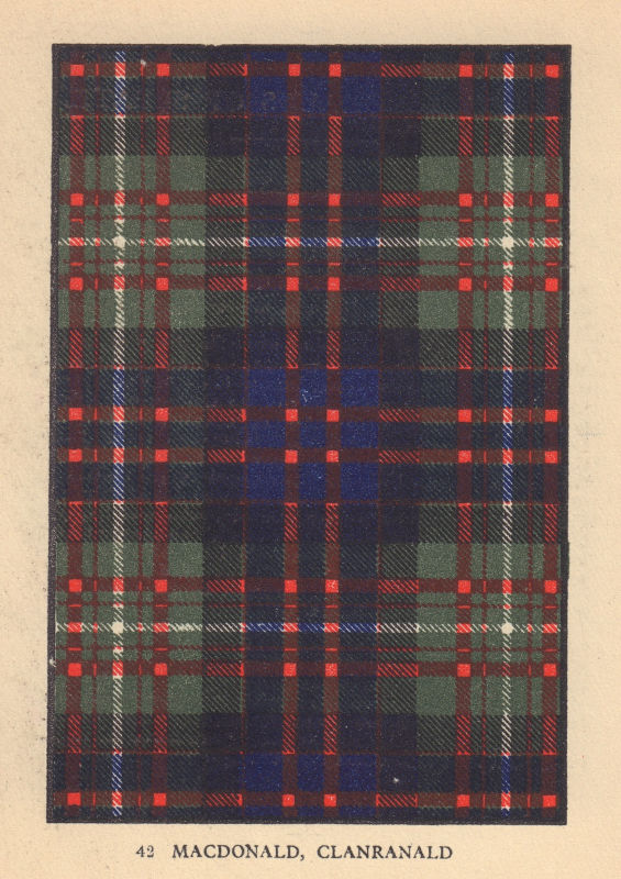 MacDonald of Clanranald. Scottish Clan Tartan. SMALL 8x11.5cm 1937 old print