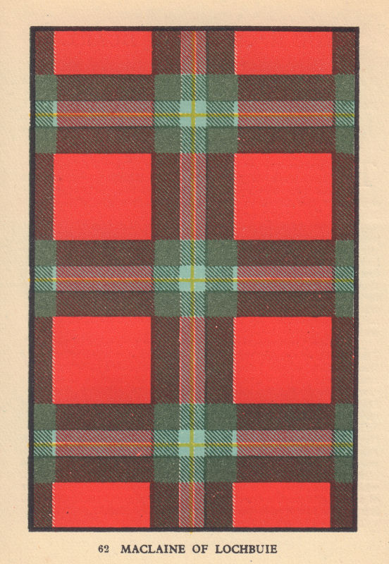 Associate Product Maclaine of Lochbuie. Scottish Clan Tartan. SMALL 8x11.5cm 1937 old print
