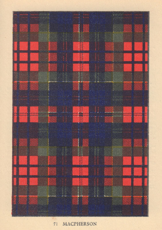 Macpherson. Scottish Clan Tartan. SMALL 8x11.5cm 1937 old vintage print