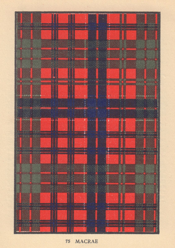 Macrae. Scottish Clan Tartan. SMALL 8x11.5cm 1937 old vintage print picture