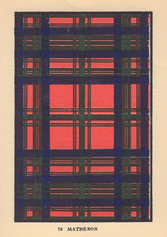 Associate Product Matheson. Scottish Clan Tartan. SMALL 8x11.5cm 1937 old vintage print picture
