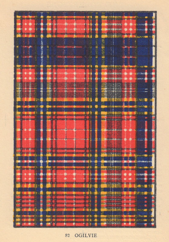 Associate Product Ogilvie. Scottish Clan Tartan. SMALL 8x11.5cm 1937 old vintage print picture