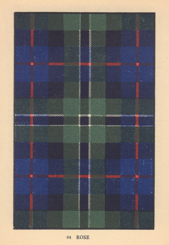 Associate Product Rose. Scottish Clan Tartan. SMALL 8x11.5cm 1937 old vintage print picture