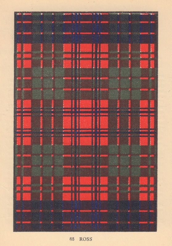 Associate Product Ross. Scottish Clan Tartan. SMALL 8x11.5cm 1937 old vintage print picture