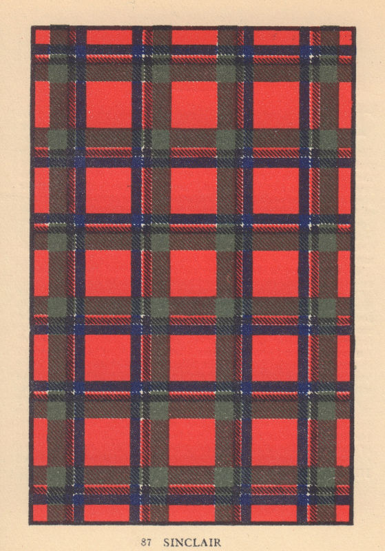 Associate Product Sinclair. Scottish Clan Tartan. SMALL 8x11.5cm 1937 old vintage print picture