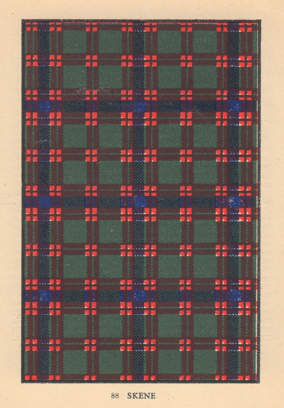 Associate Product Skene. Scottish Clan Tartan. SMALL 8x11.5cm 1937 old vintage print picture