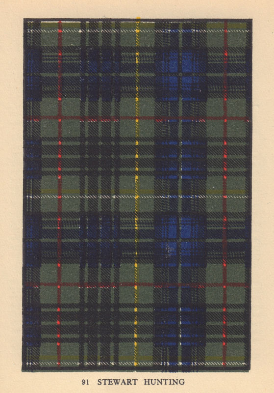 Stewart, Hunting. Scottish Clan Tartan. SMALL 8x11.5cm 1937 old vintage print