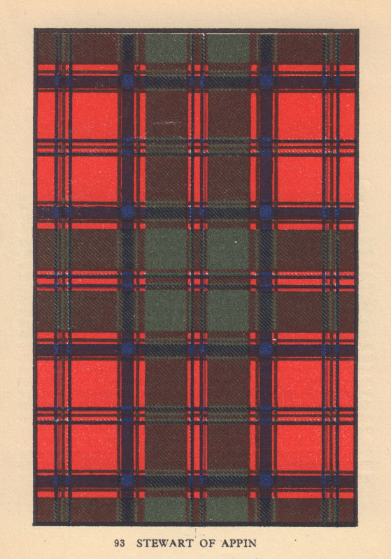 Stewart of Appin. Scottish Clan Tartan. SMALL 8x11.5cm 1937 old vintage print