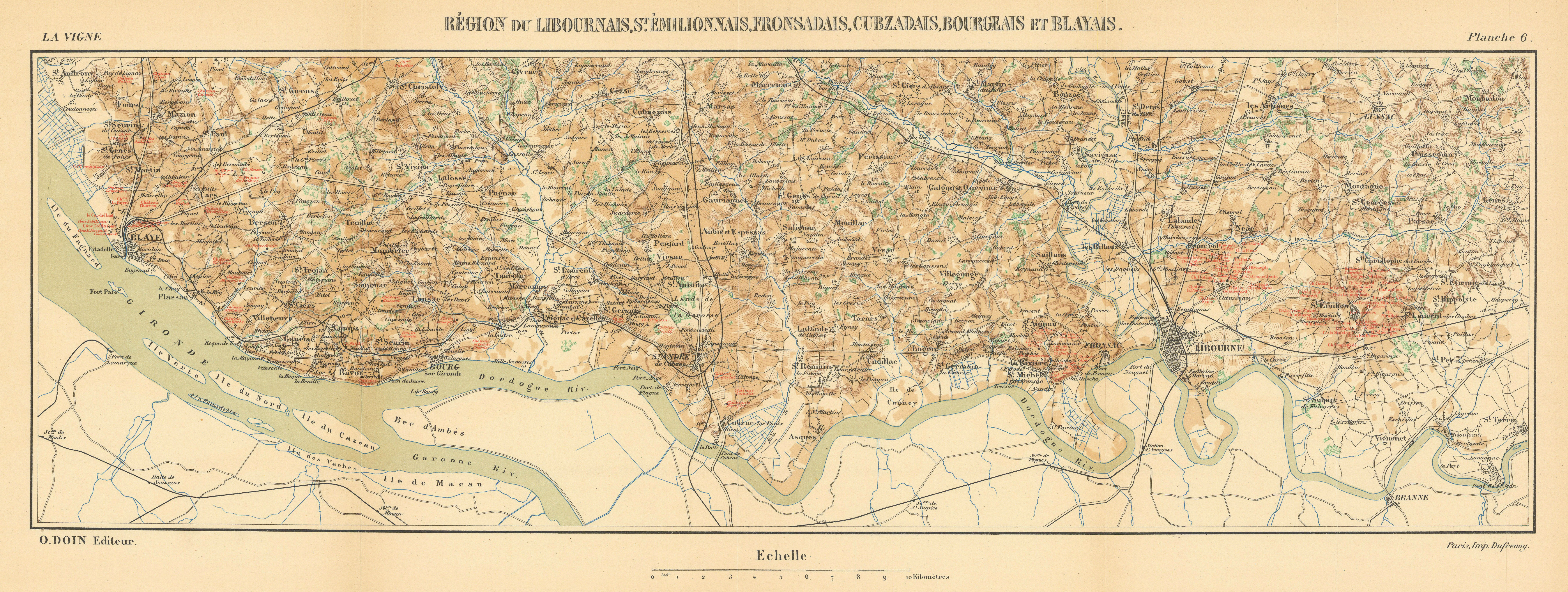 Associate Product Bordeaux Right Bank wine map. Libourne Saint-Émilion Bourg Blaye HAUSERMANN 1901