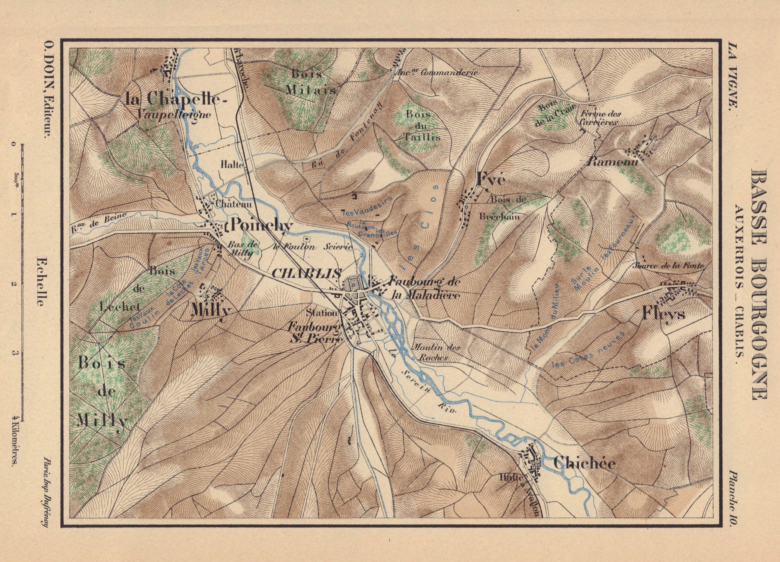 Basse Bourgogne - Auxerrois - Chablis. Burgundy wine map. HAUSERMANN 1901