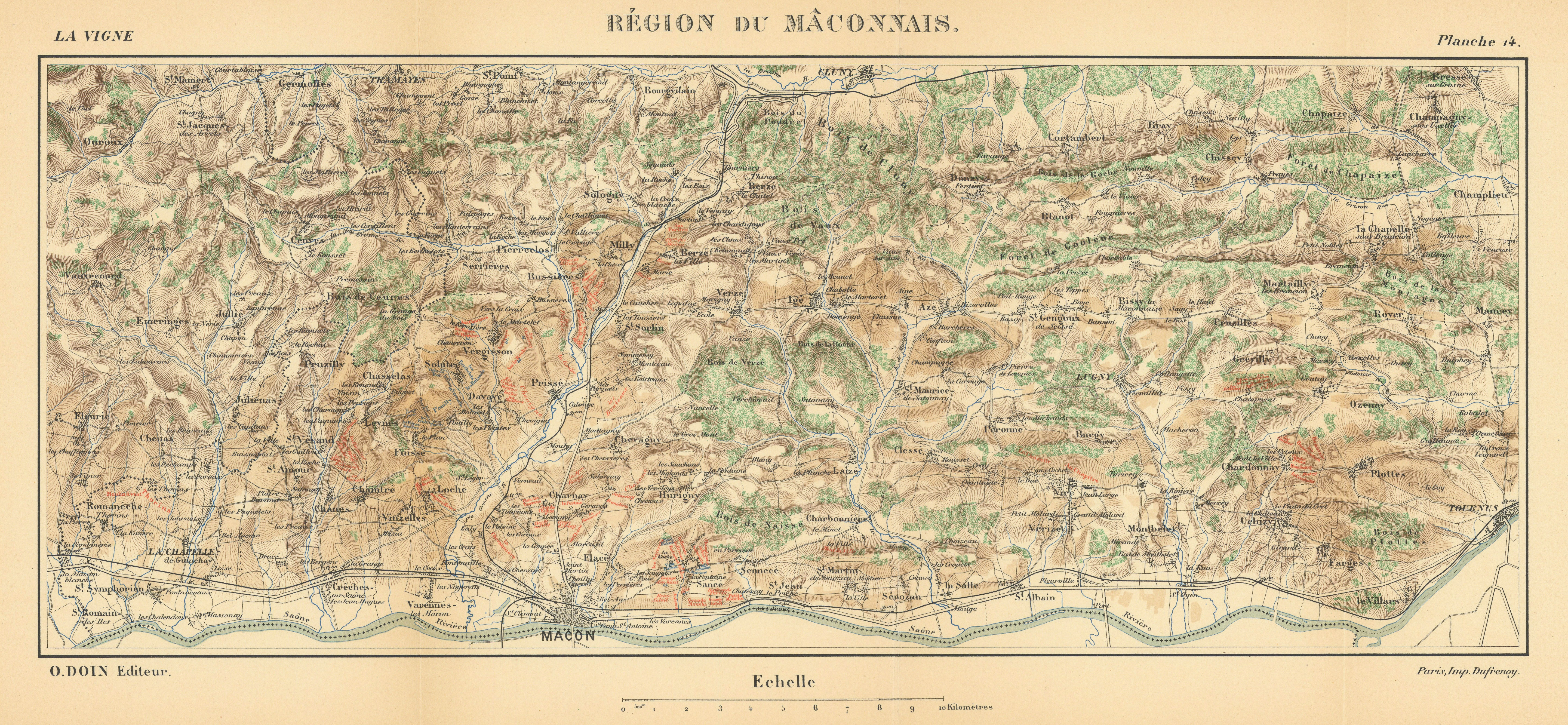 Région du Mâconnais. Burgundy wine map. HAUSERMANN 1901 old antique chart