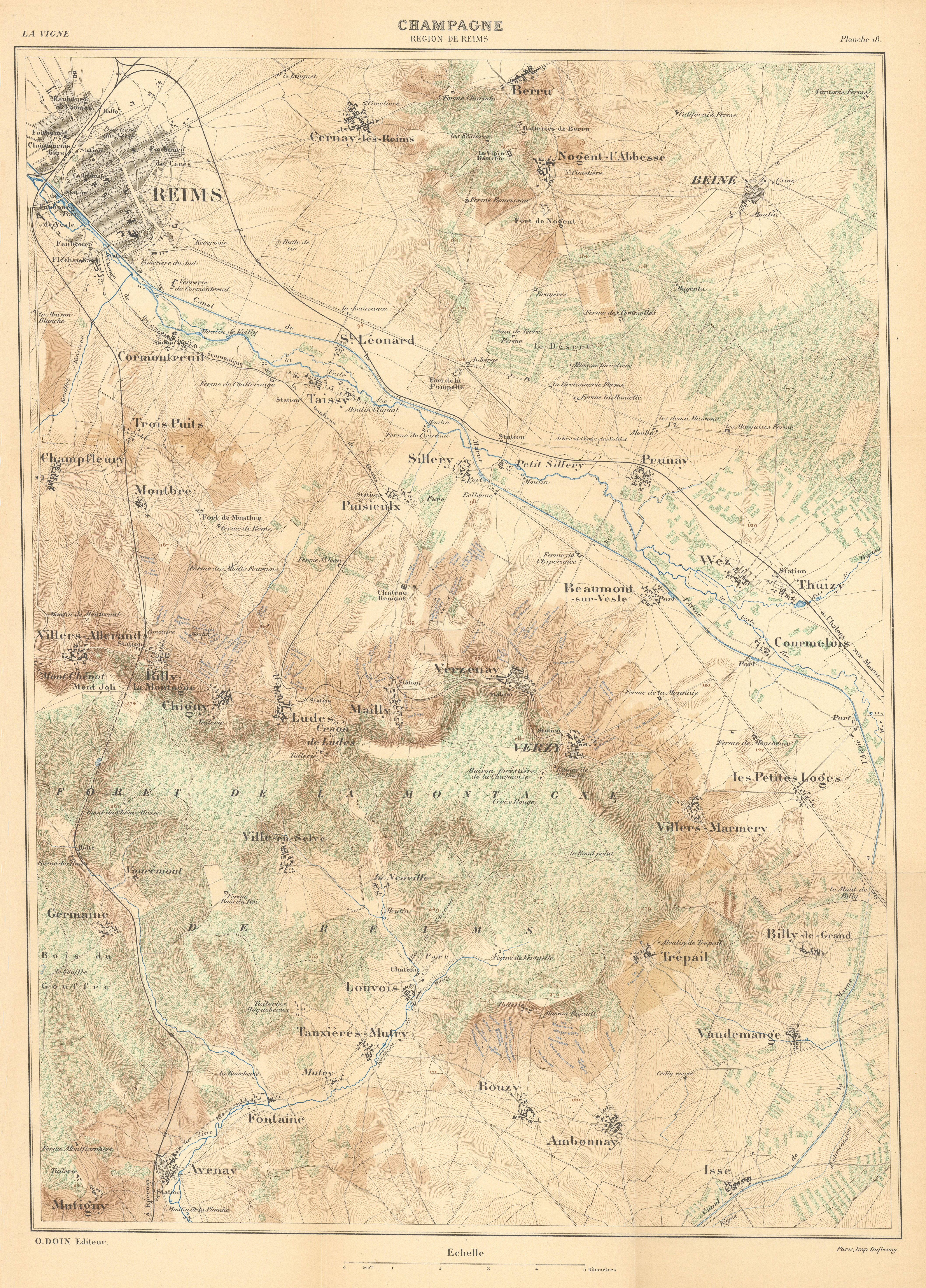 Associate Product Champagne wine map - Région de Reims.  HAUSERMANN 1901 old antique chart