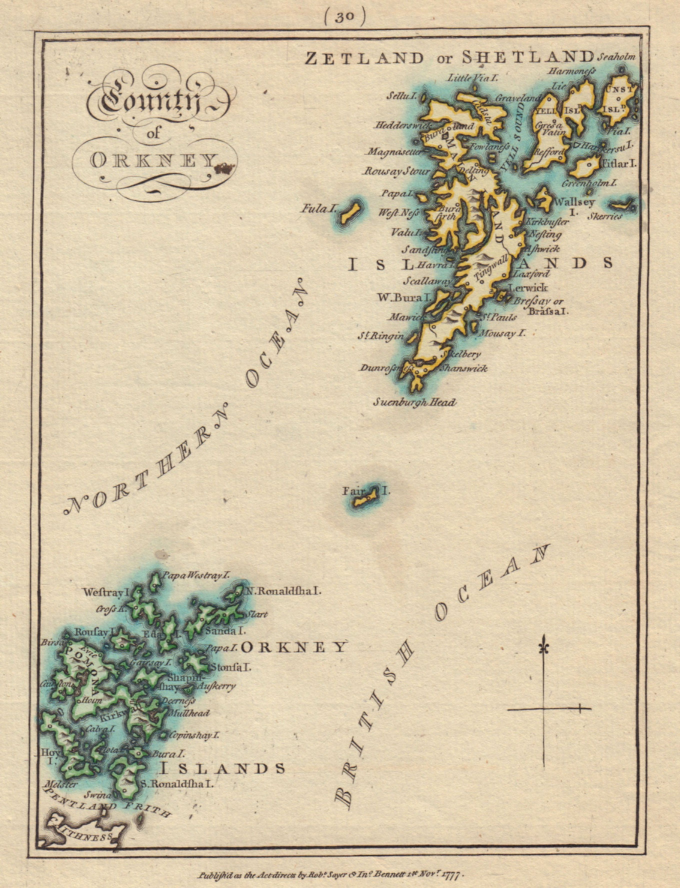 County of Orkney. Orkney & Shetland. SAYER / ARMSTRONG 1794 old antique map