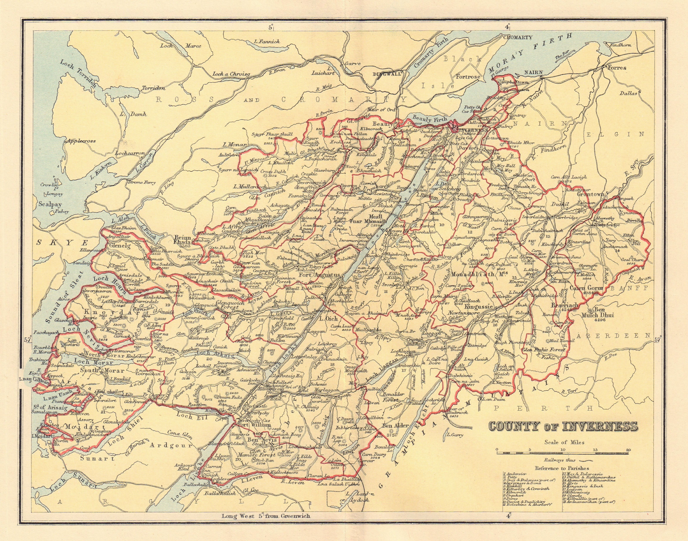 INVERNESSSHIRE antique county map. Parishes. Scotland. LIZARS 1895 old