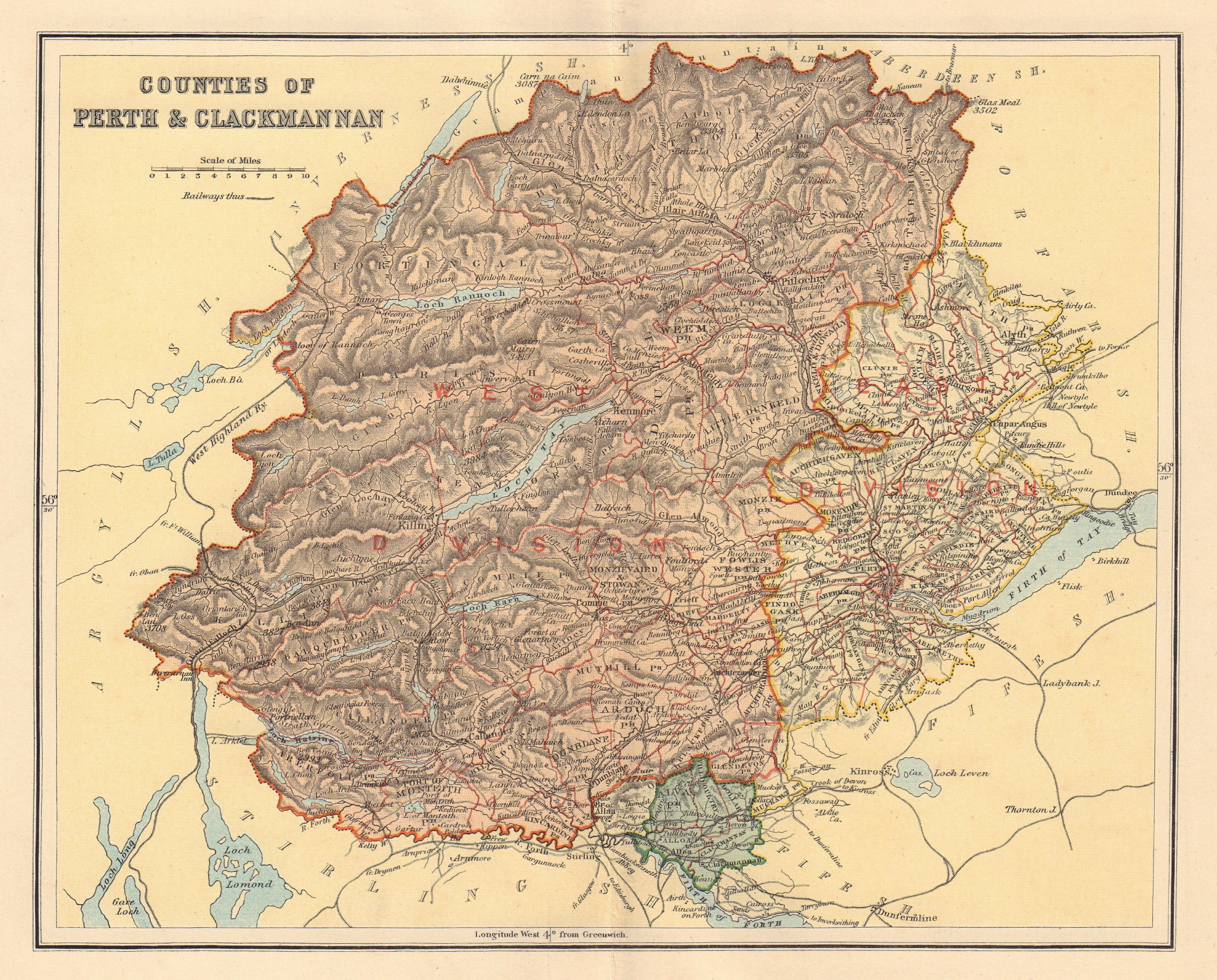Associate Product PERTHSHIRE & CLACKMANNANSHIRE antique county map. Alloa. Scotland. LIZARS 1895