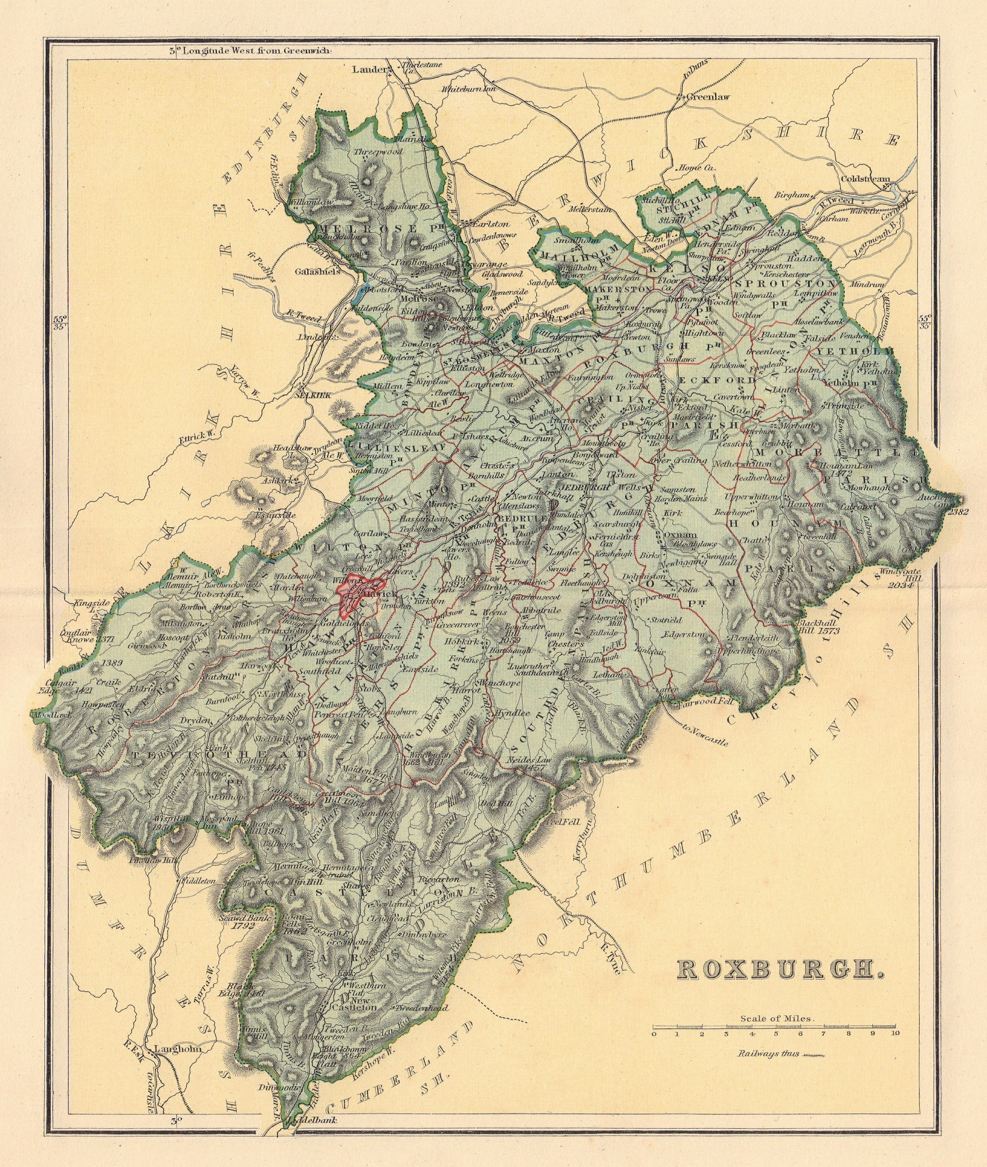 Associate Product ROXBURGHSHIRE antique county map. Scotland. LIZARS 1895 old chart