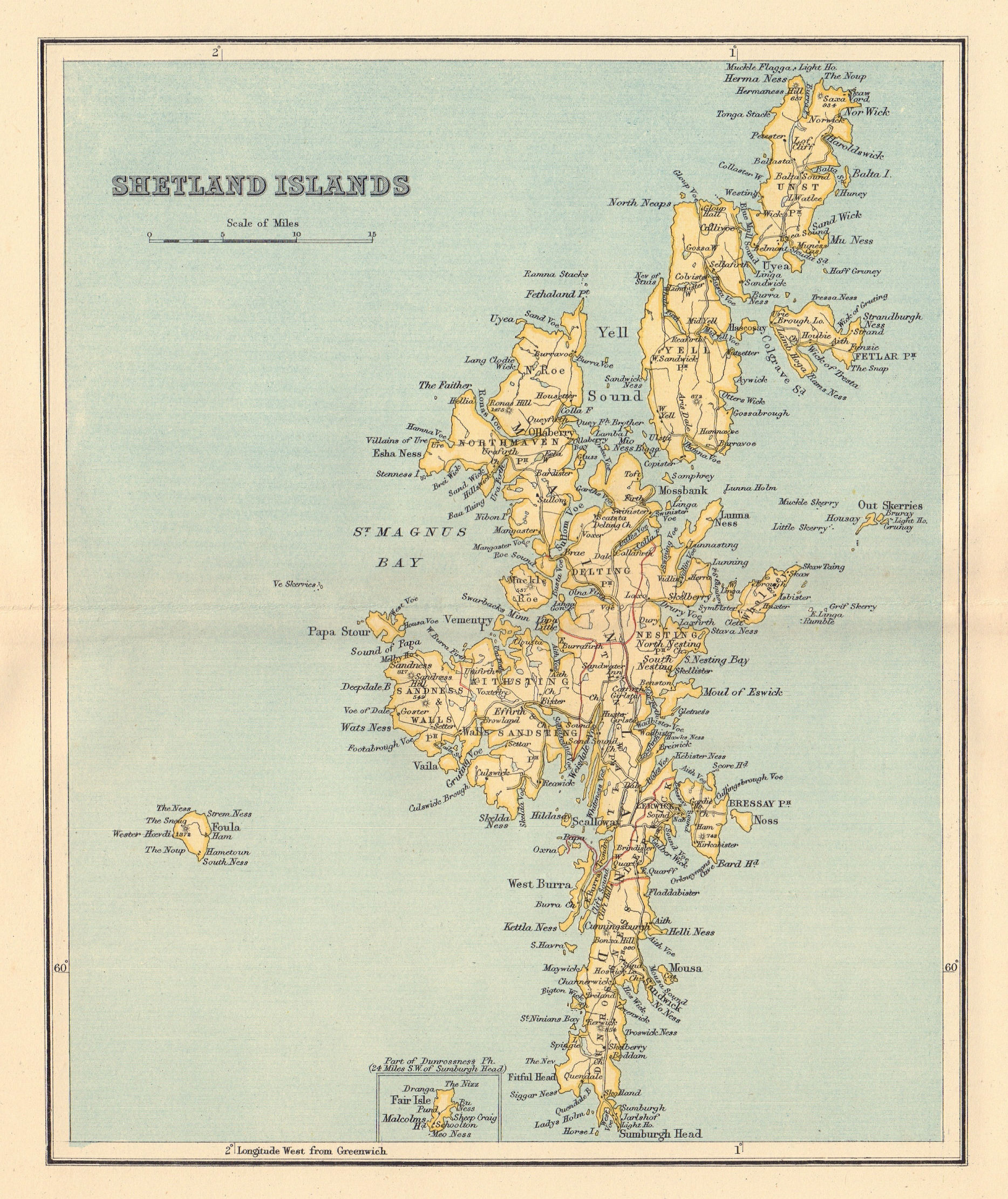 Shetland Islands Antique Map Scotland Lerwick Lizars 1895 Old