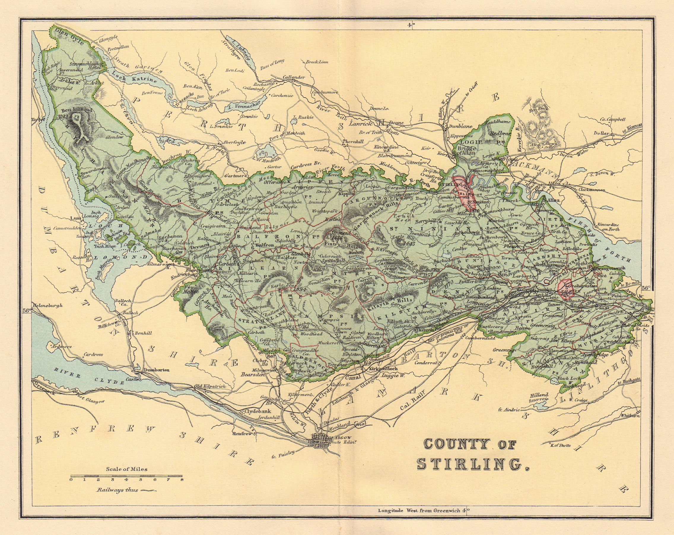 Associate Product STIRLINGSHIRE antique county map. Parishes. Loch Lomond. Scotland. LIZARS 1895