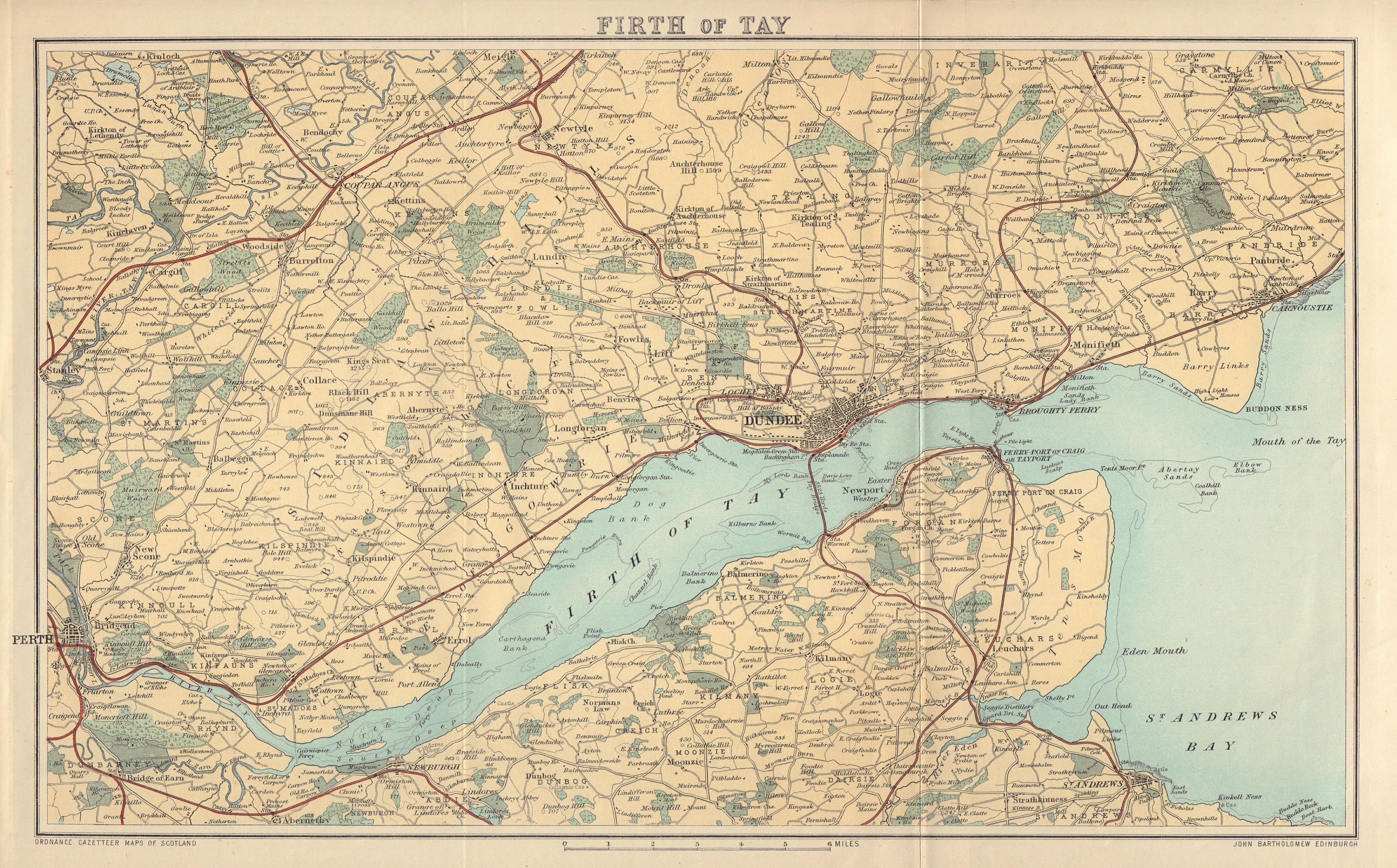 Associate Product FIRTH OF TAY antique map. Perth. Dundee. St Andrews. Scotland. BARTHOLOMEW 1895
