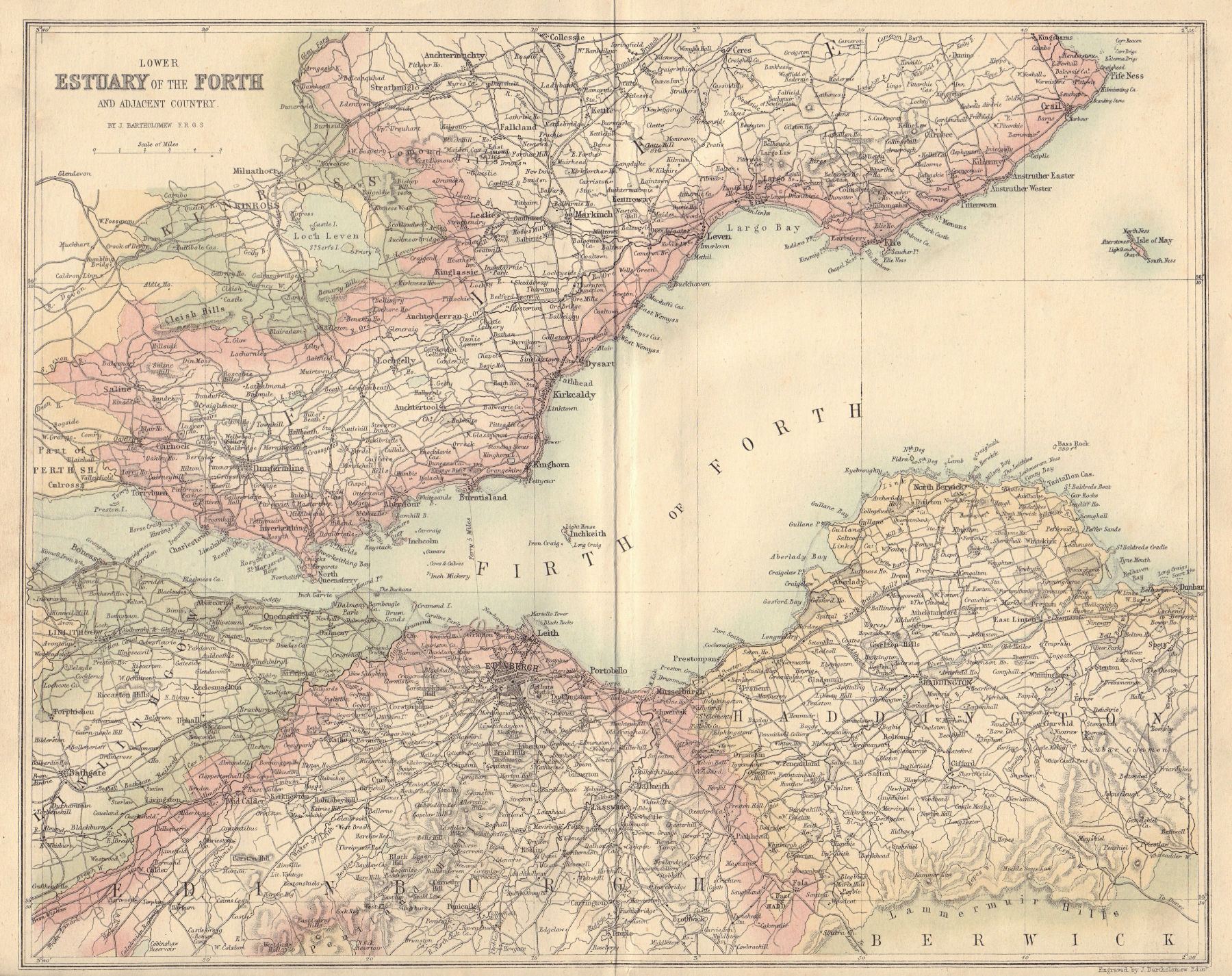 Lower Estuary of the Forth. Fife Midlothian Haddington. BARTHOLOMEW 1866 map