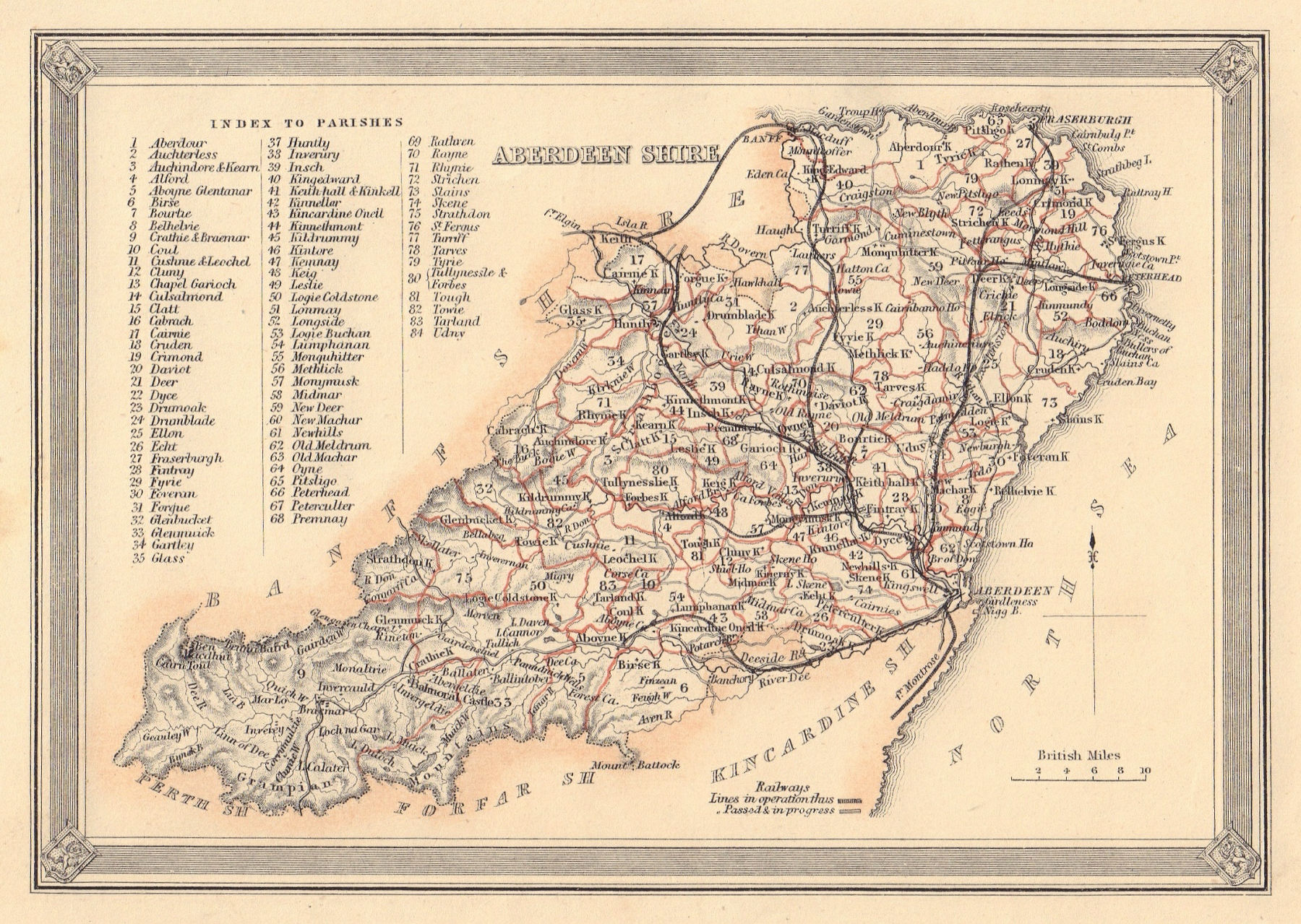 Associate Product Decorative antique county map of Aberdeenshire, Scotland. FULLARTON 1866