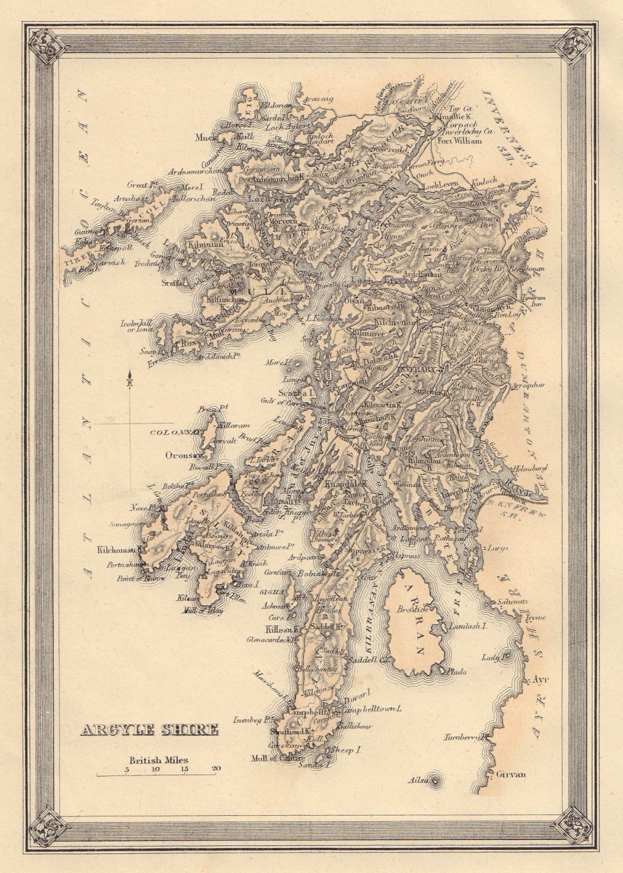 Decorative antique county map of Argyleshire. Argyll. FULLARTON 1866 old