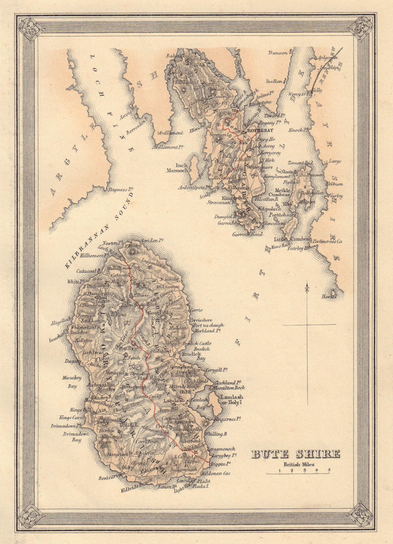 Associate Product Decorative antique county map of Buteshire, Scotland. FULLARTON 1866 old