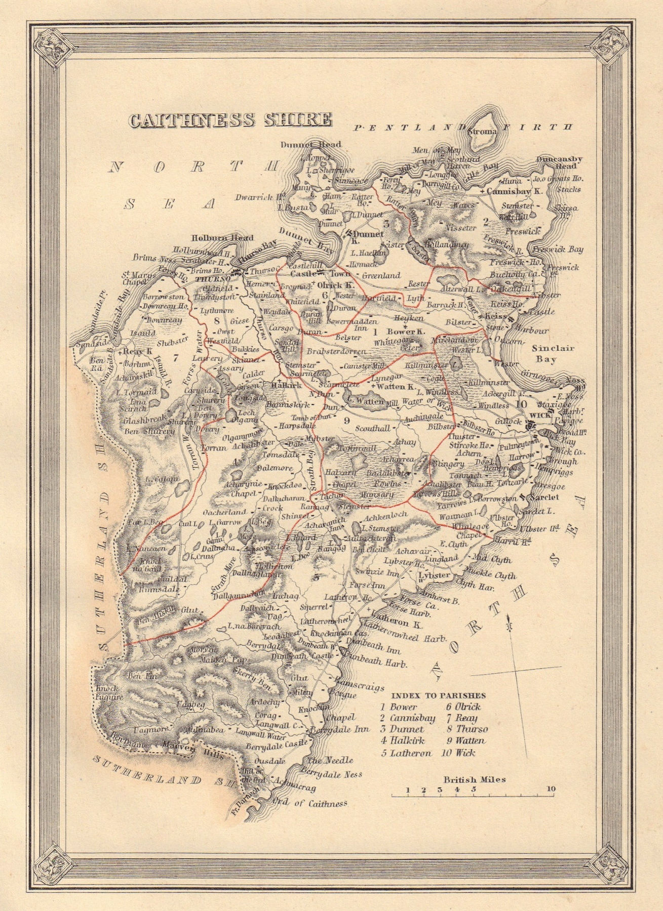 Associate Product Decorative antique county map of Caithness-shire, Scotland. FULLARTON 1866