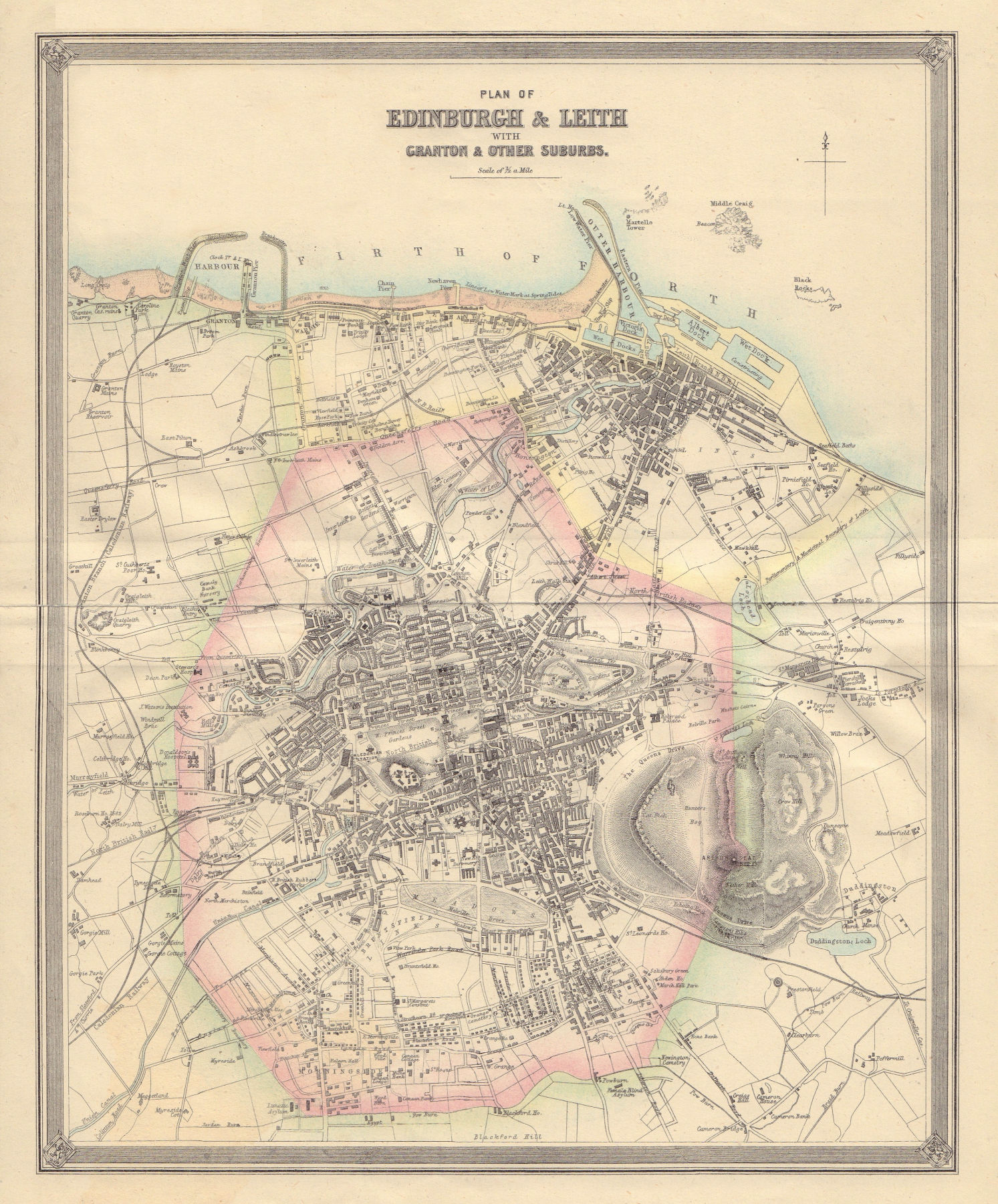 EDINBURGH & LEITH antique town city plan. Scotland. SWANSTON 1866 old map
