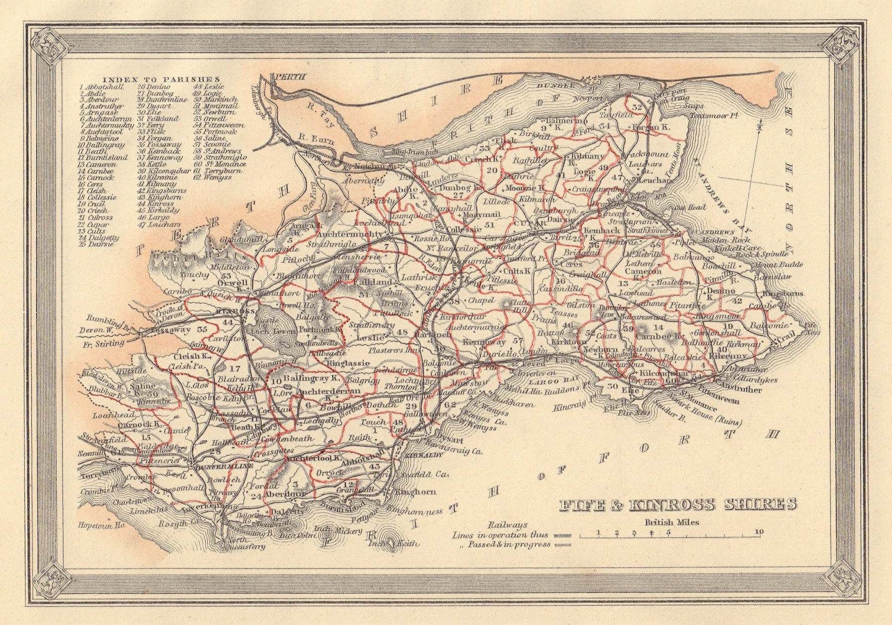 Associate Product Decorative antique county map of Fifeshire & Kinross-shire. FULLARTON 1866
