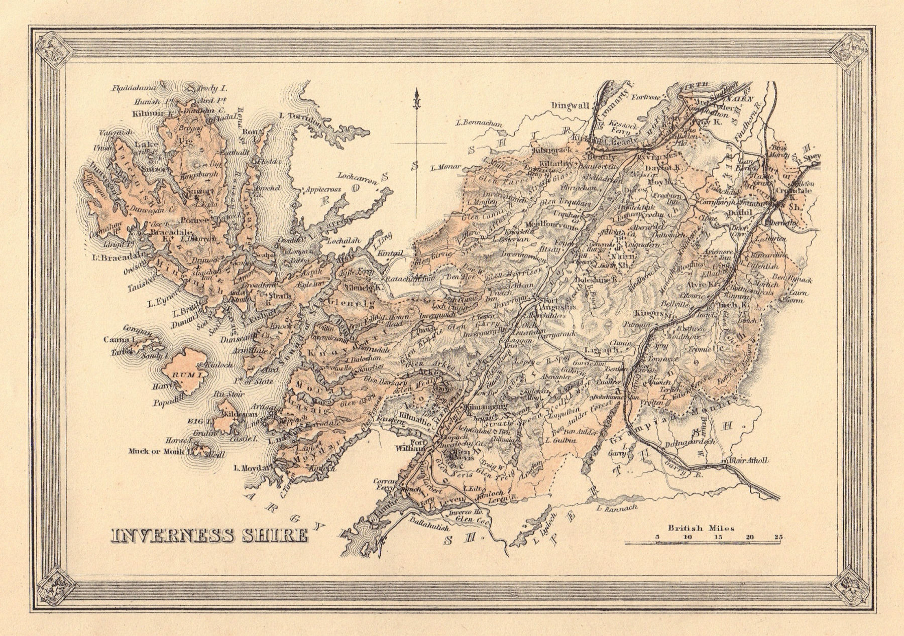 Decorative antique county map of Inverness-shire, Scotland. FULLARTON 1866