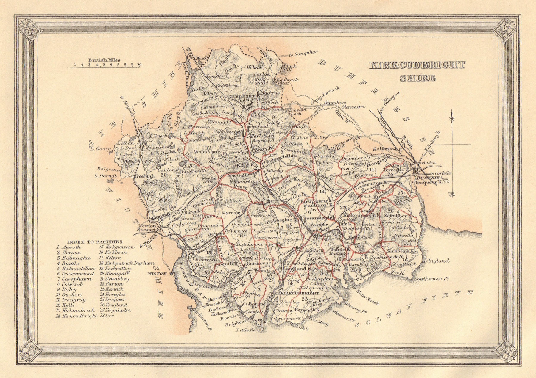Associate Product Decorative antique county map of Kirkcudbrightshire. FULLARTON 1866 old