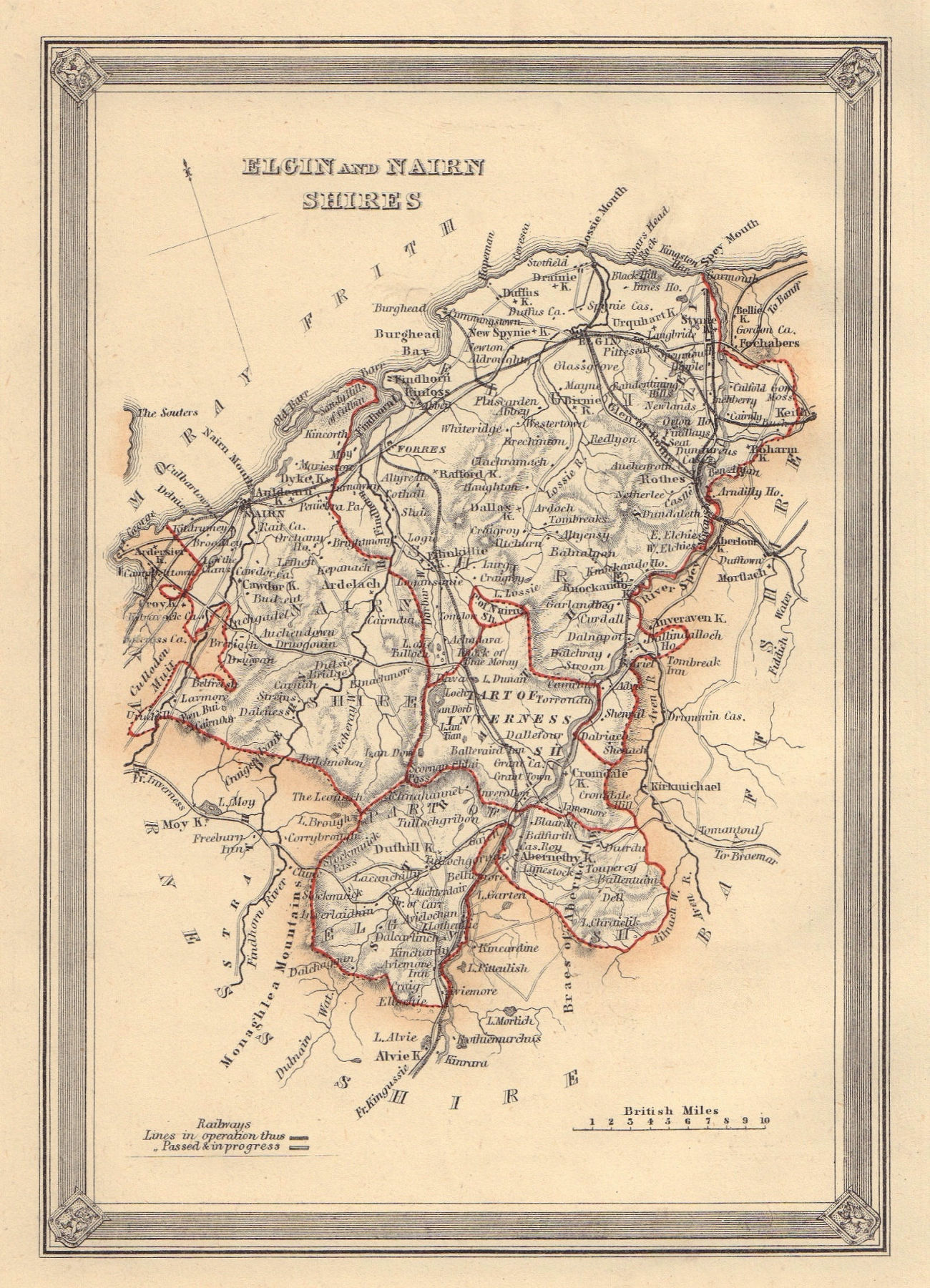 Associate Product Decorative antique county map of Elginshire & Nairnshire. FULLARTON 1866