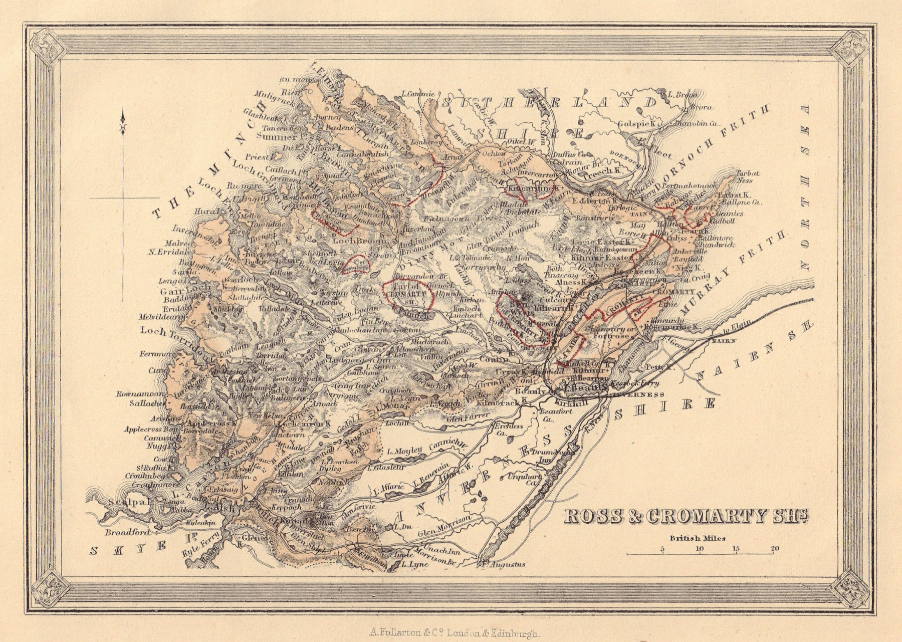 Decorative antique county map of Ross-shire & Cromartyshire. FULLARTON 1866